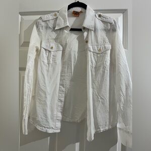Tory Burch White Button-Up Shirt with Gold Accents